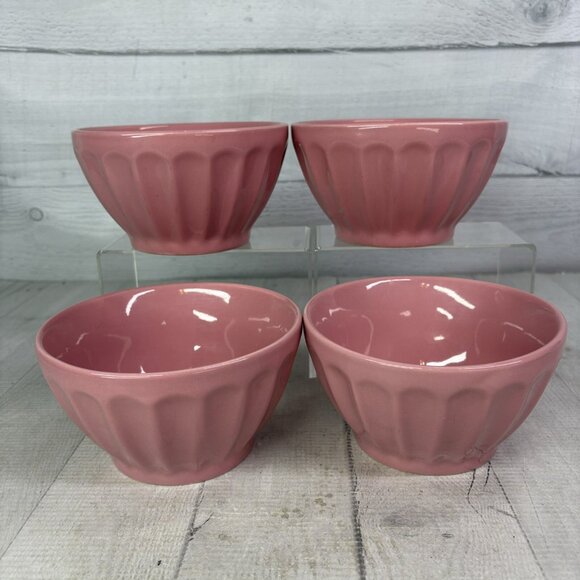 Home Target SOILD PINK Retro Stoneware Oven Safe Fluted Soup Cereal Bowls Set 4 - Picture 2 of 16